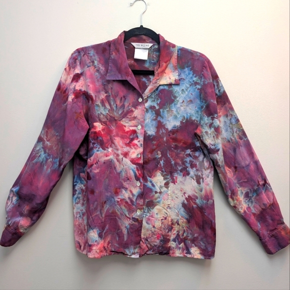 Custom Ice Dyed Silk Blouse ✨Hand-dyed & one-of-a-kind 🌈Brand: The Work Connect - Picture 1 of 6